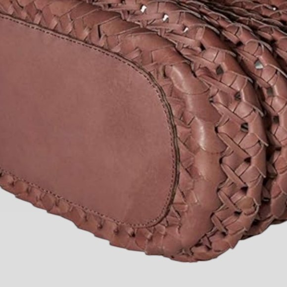 Rare FRYE Leather Woven Tote Shoulder Bag Satchel Taupe Basket Weave Boho - Picture 6 of 16